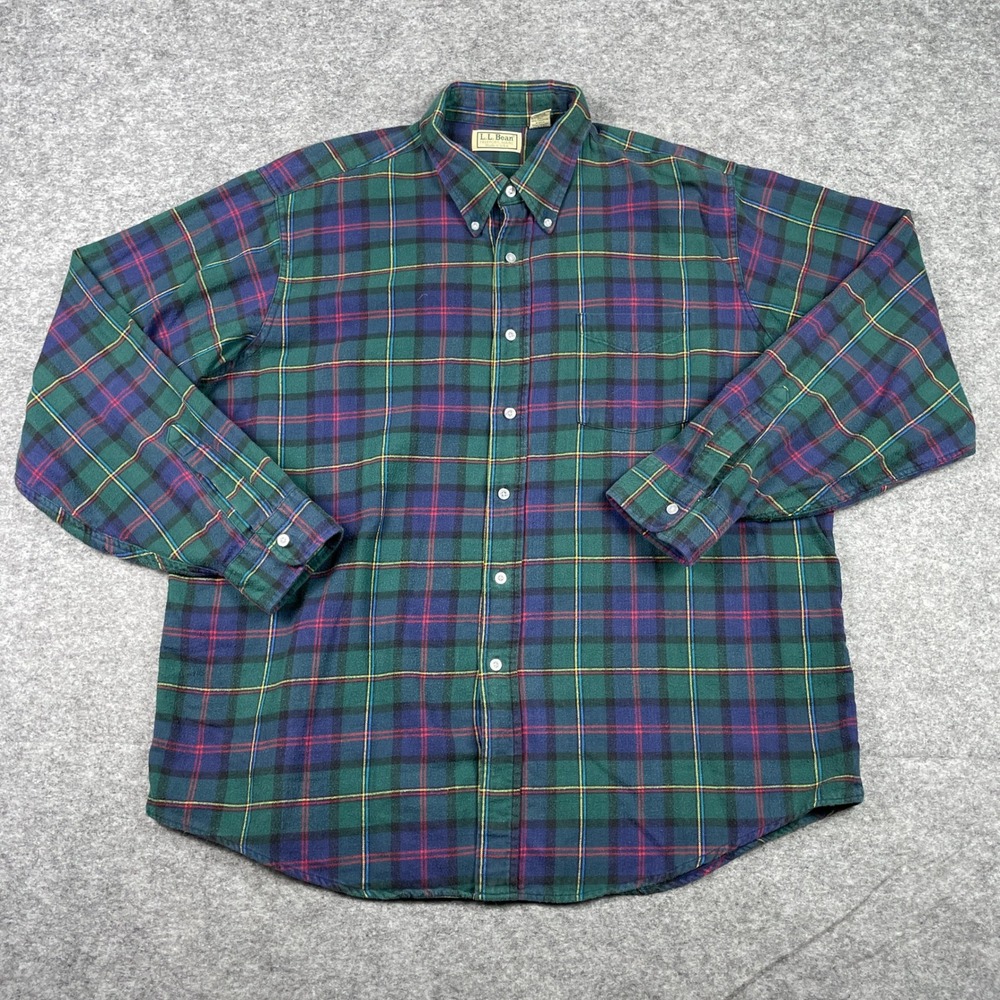 Vintage LL Bean Flannel Shirt Mens XL Green Plaid Tartan Button Down Made In USA